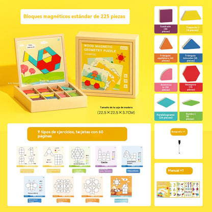 👶🌈🧩【225 piezas】🔥Juguete de rompecabezas tangram de madera magnético, entrenamiento cerebral y juguete educativo para niños, estimula el pensamiento
