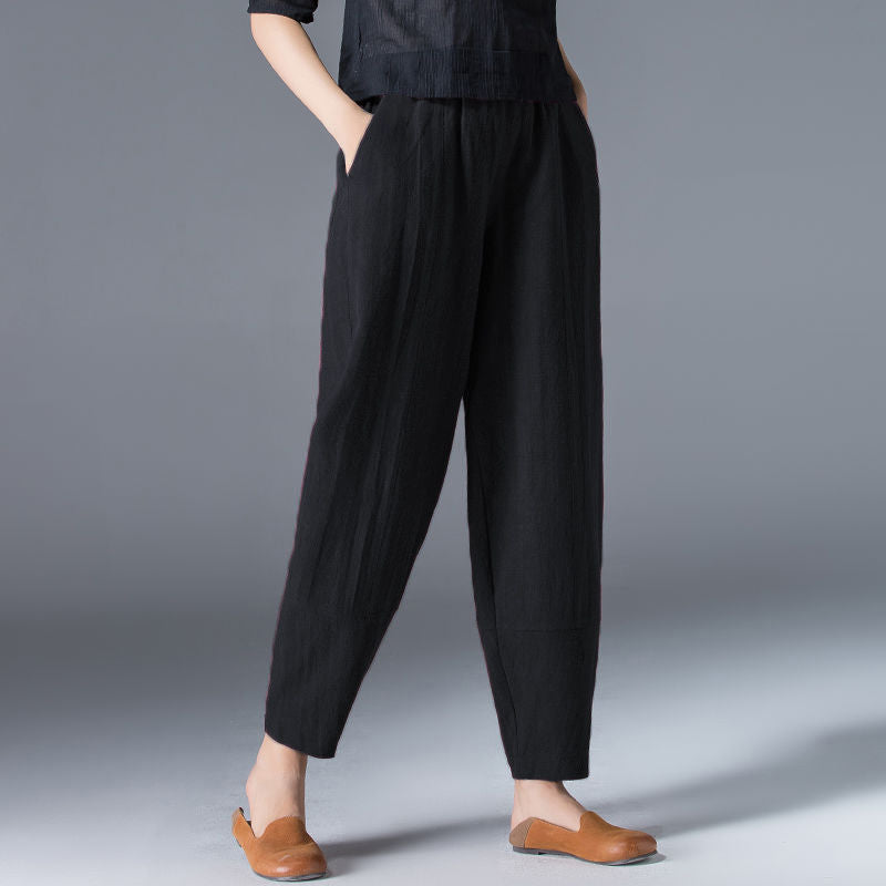 🌿50% DE DESCUENTO🔥【40-120 kg】Pantalones de mujer de algodón y lino de corte ancho, disponibles en tallas grandes