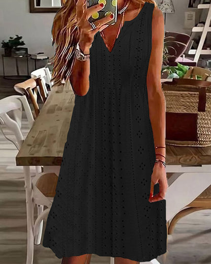 🧚‍♀️【50% zľava🔥】【S–5XL】😍 Nové letné šaty pre väčšie veľkosti, jednofarebné, bez rukávov, výstrih do V, priedušný žakárový vzor