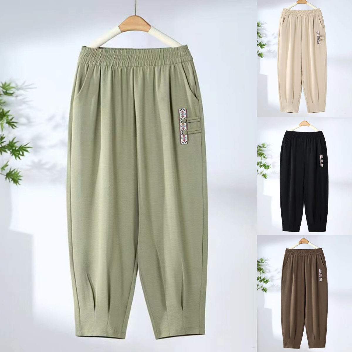 【M-4XL】👖Pantalones de verano finos, transpirables, de algodón y lino, estilo casual moderno, largo al tobillo.