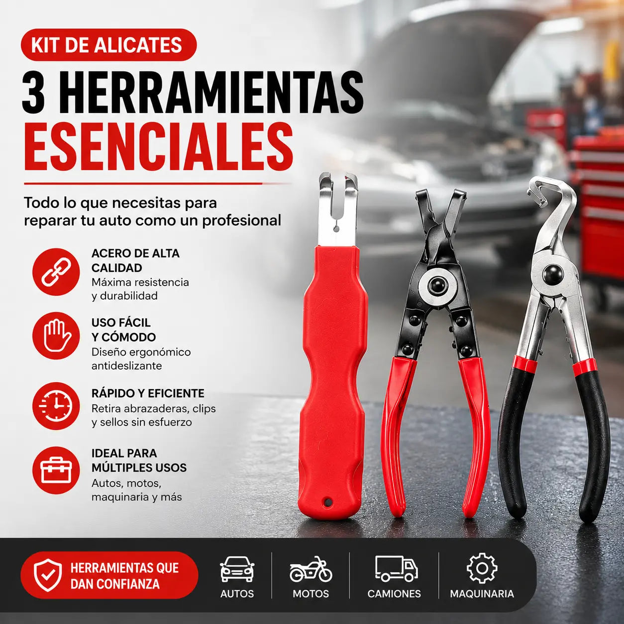 【3 pieza】Juego de alicates multifuncionales para reparación de automóviles