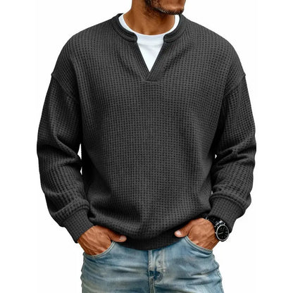👚✨ Comodidad atemporal | Camiseta de manga larga para hombre con textura tipo gofre y efecto superpuesto