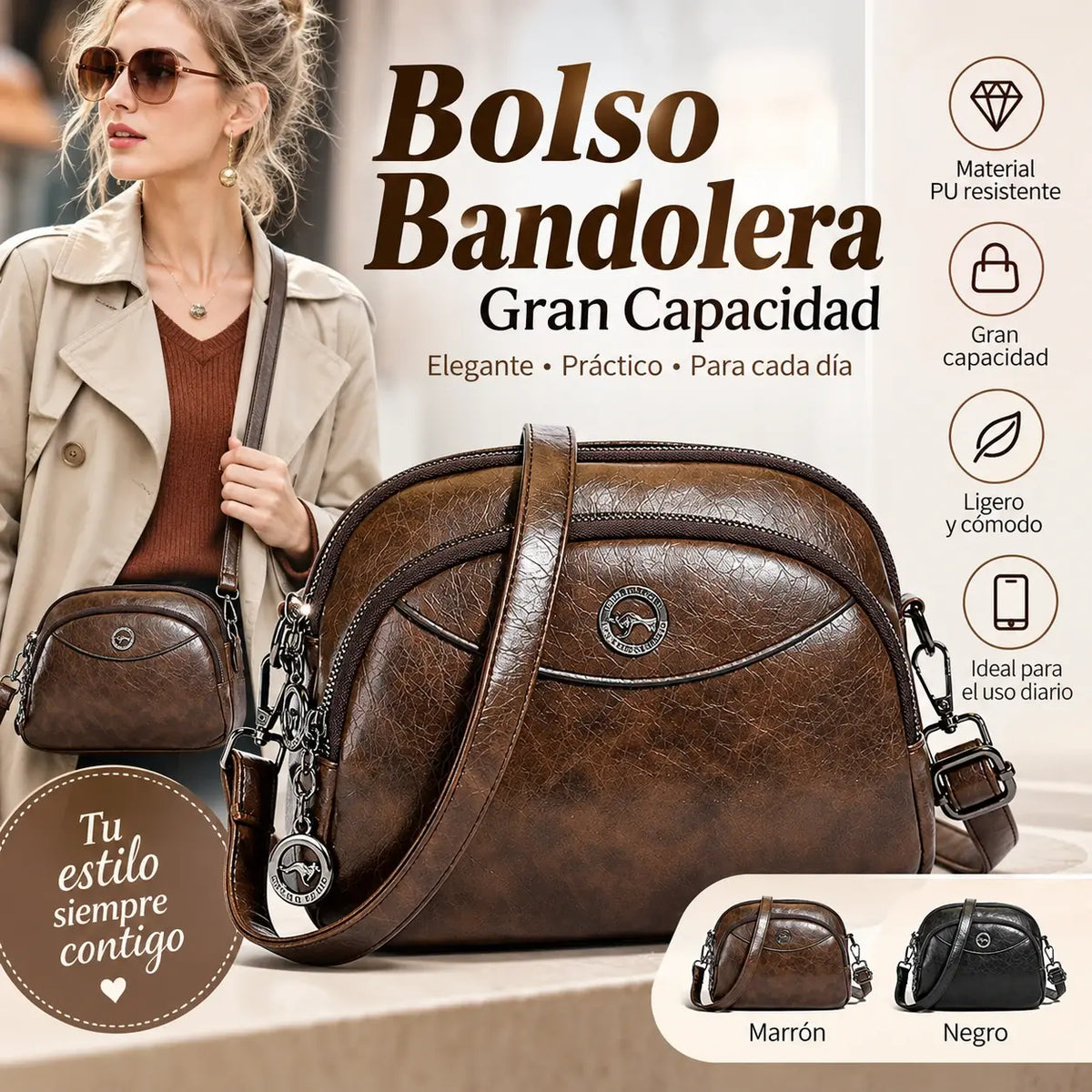 👜【Piel natural premium】Elegante bolso de hombro para mujer