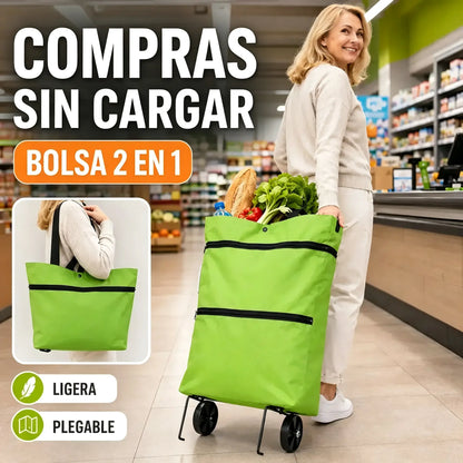 1 unidad por 27 euros [Producto más vendido] 🛒♻️ Bolsa de compras plegable 2 en 1 / mochila, bolsa de compras ligera / carrito