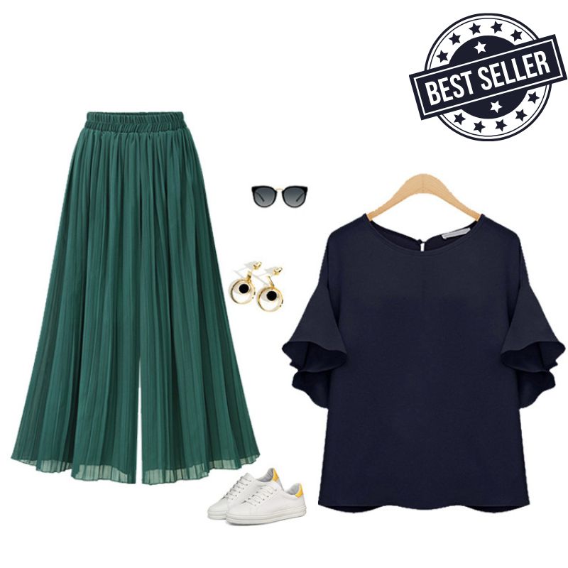 💖【M-5XL】Pantaloni largi, cu nouă puncte de pliere, casual 