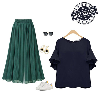 💖【M-5XL】Pantaloni largi, cu nouă puncte de pliere, casual 