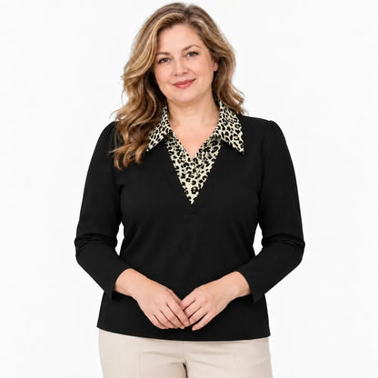 【M-5XL】Blusa de manga larga para mujer – efecto de doble capa, para otoño, tallas grandes, ideal para mamás, elegante