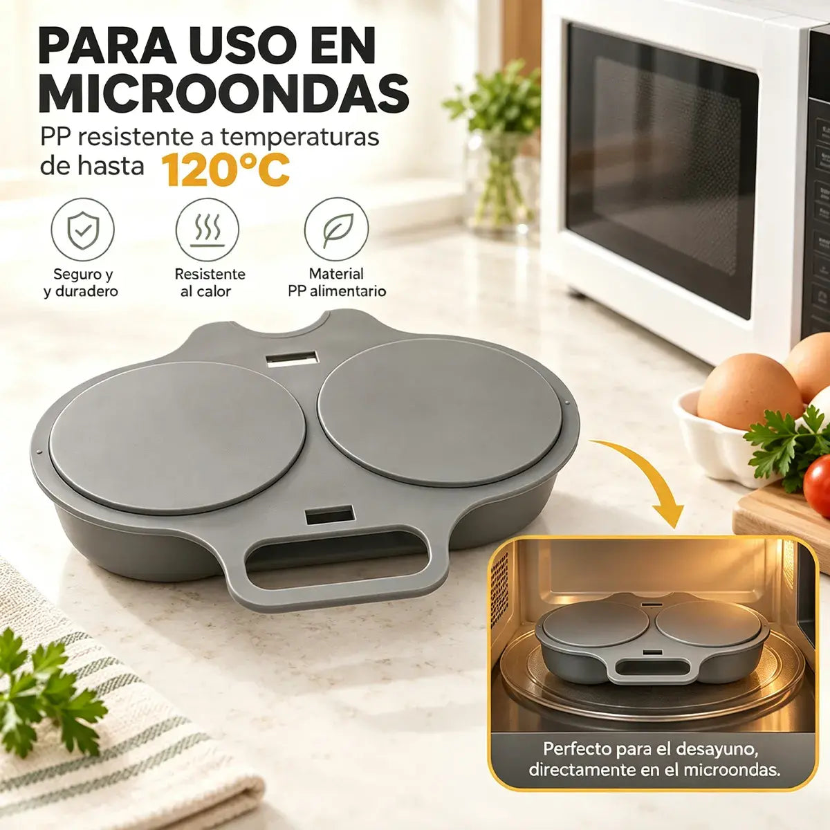 🎁2 piezas 24€💥Escalfador de huevos para microondas: doble cavidad, antiadherente y fácil de limpiar.🏠