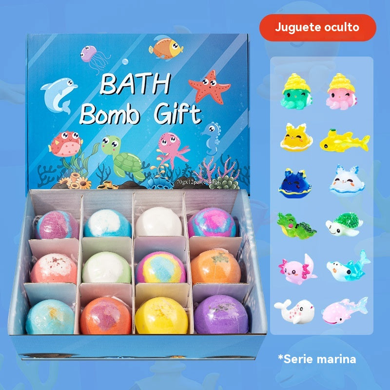 【12 piezas 40 euros】Juego de 12 bolas de sales de baño con forma de animales marinos (60 g cada una) para niños.