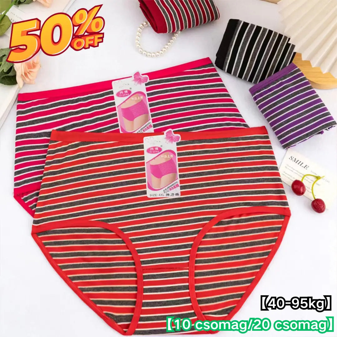 💖【10 unidades】🆕🩲 Ropa interior de algodón a rayas y talle alto para mujer – cómoda, tallas grandes (40–95 kg)