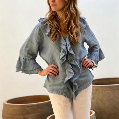 🔥Pago contra entrega✅️【40-100 kg】Camisa casual de moda para mujer, cuello en V con diseño de volantes