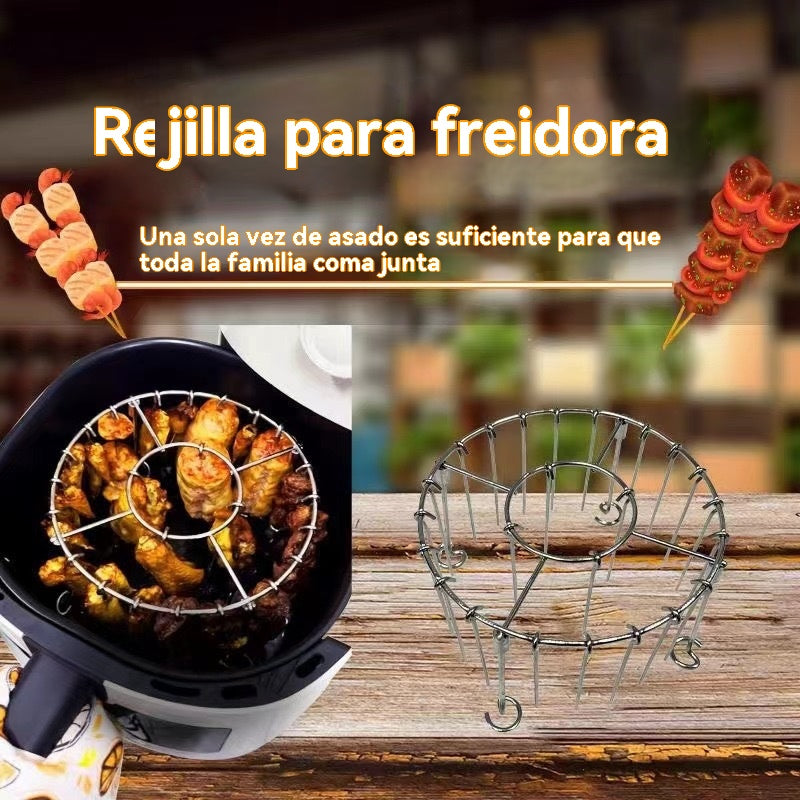 【💥Acero Inoxidable 304】🍢🍖🍗Parrilla con 24 brochetas, apta para freidoras de aire y hornos