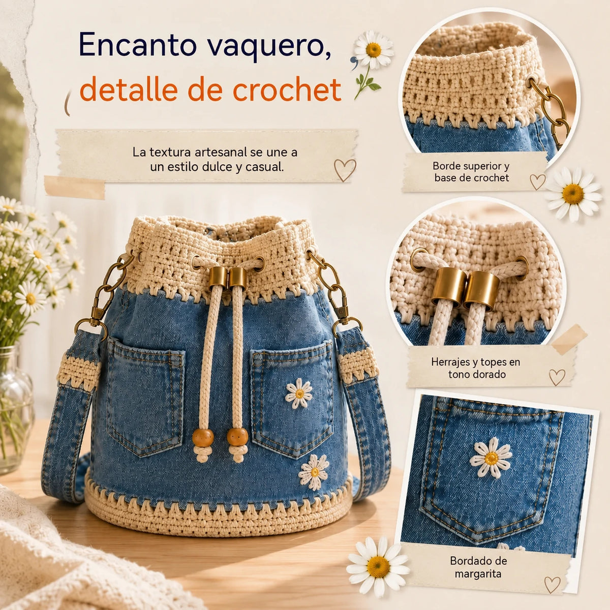 Bolso vaquero tejido de estilo bohemio que completa cualquier look ✨