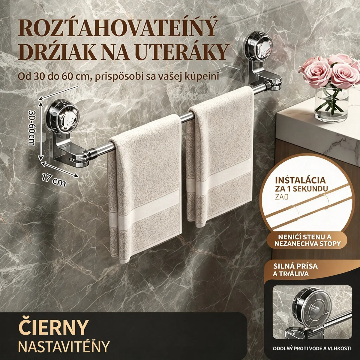🎁 Posledná ponuka - zľava 49% ✨🚿Ľahký dizajn bez vŕtania – výsuvný vešiak na uteráky s prísavkou