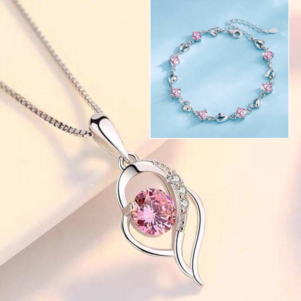 ✨✨【Compra 1 y llévate 1 gratis】💎💎Conjunto de pulsera y collar de corazón del océano en plata de ley 925