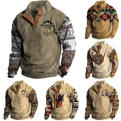 🔥🔥【S-3XL】 neformálna retro módna 3D tlač pánske s dlhými rukávmi 3730259