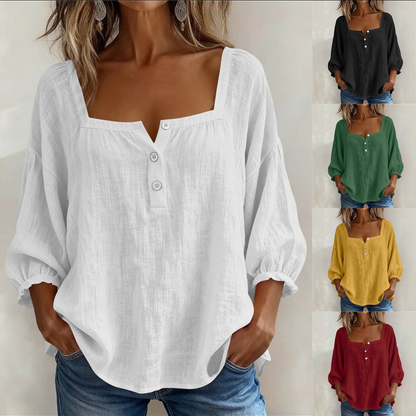 🌸【45-9G KG】Camisa Casual de Manga 3/4 para Mujer Blusa Elegante y Transpirable de Verano Top Holgado Color Liso