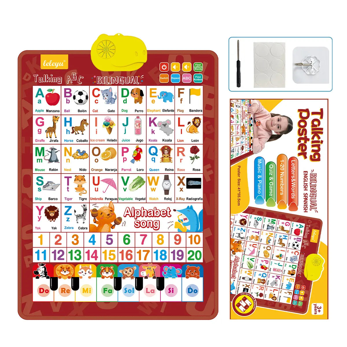 🔊 Lámina Educativa Parlante Bilingüe Español-Inglés | Abecedario con Sonido 26/27 Letras | Set de Regalo de Lujo para Niños 🎁