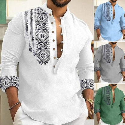 🔥【S-3XL】Pánska jarná a letná polokošeľa s tlačeným vzorom a golierom – ležérna, pohodlná a štýlová.