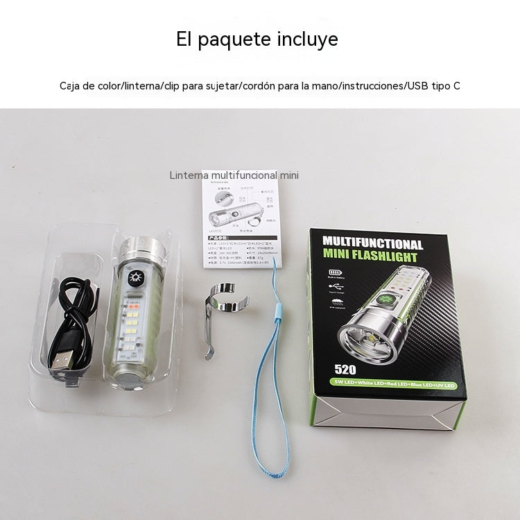 👍👍Linterna compacta de alta intensidad con luz lateral multifunción, carga rápida tipo C, portabilidad y batería de duración ultralarga.