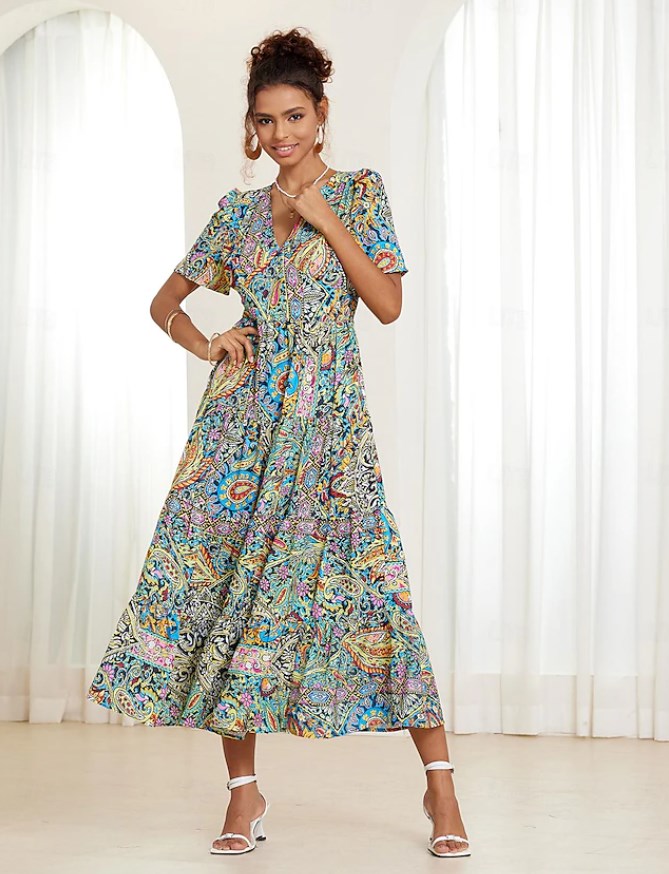 🌈【S-5XL】👗2024 nové sexi šaty s výstrihom do V, elegantná potlač