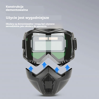 😎 W pełni automatyczna maska spawalnicza z ochronną osłoną i regulacją natężenia światła dla spawaczy