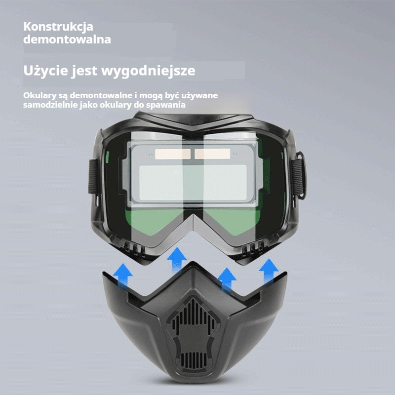 😎 W pełni automatyczna maska spawalnicza z ochronną osłoną i regulacją natężenia światła dla spawaczy