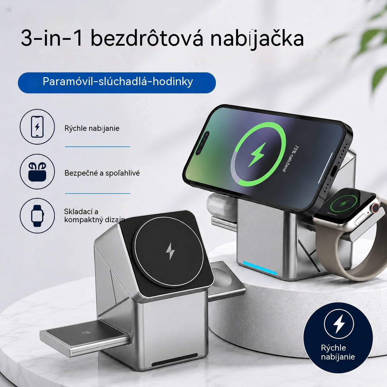 58% ZĽAVA🔥Skvelé ponuky - Skladacia magnetická bezdrôtová nabíjacia stanica 3 v 1