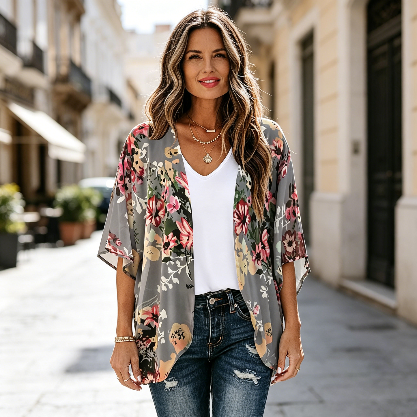 🌸Camisa Holgada de Mujer 2026, Blusa Estilo Kimono con Mangas Abombadas y Estampado Floral