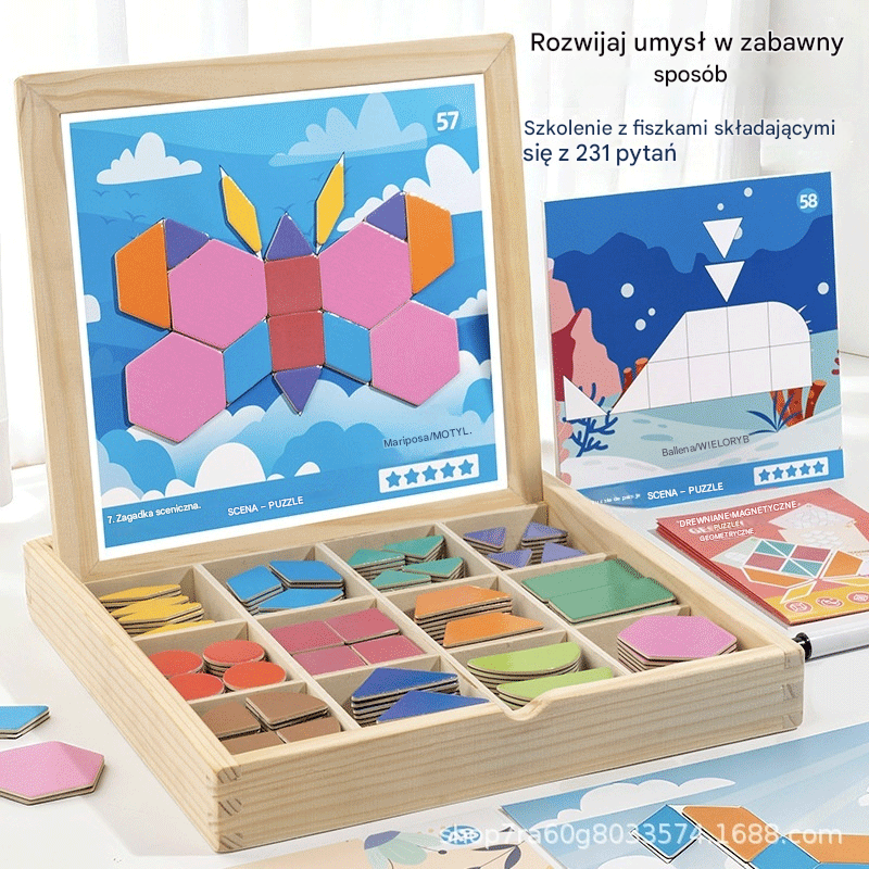 🌈🧩【248 elementów】🔥Magnetyczna drewniana układanka tangram, edukacyjna zabawka dla dzieci, rozwija mózg i pobudza myślenie