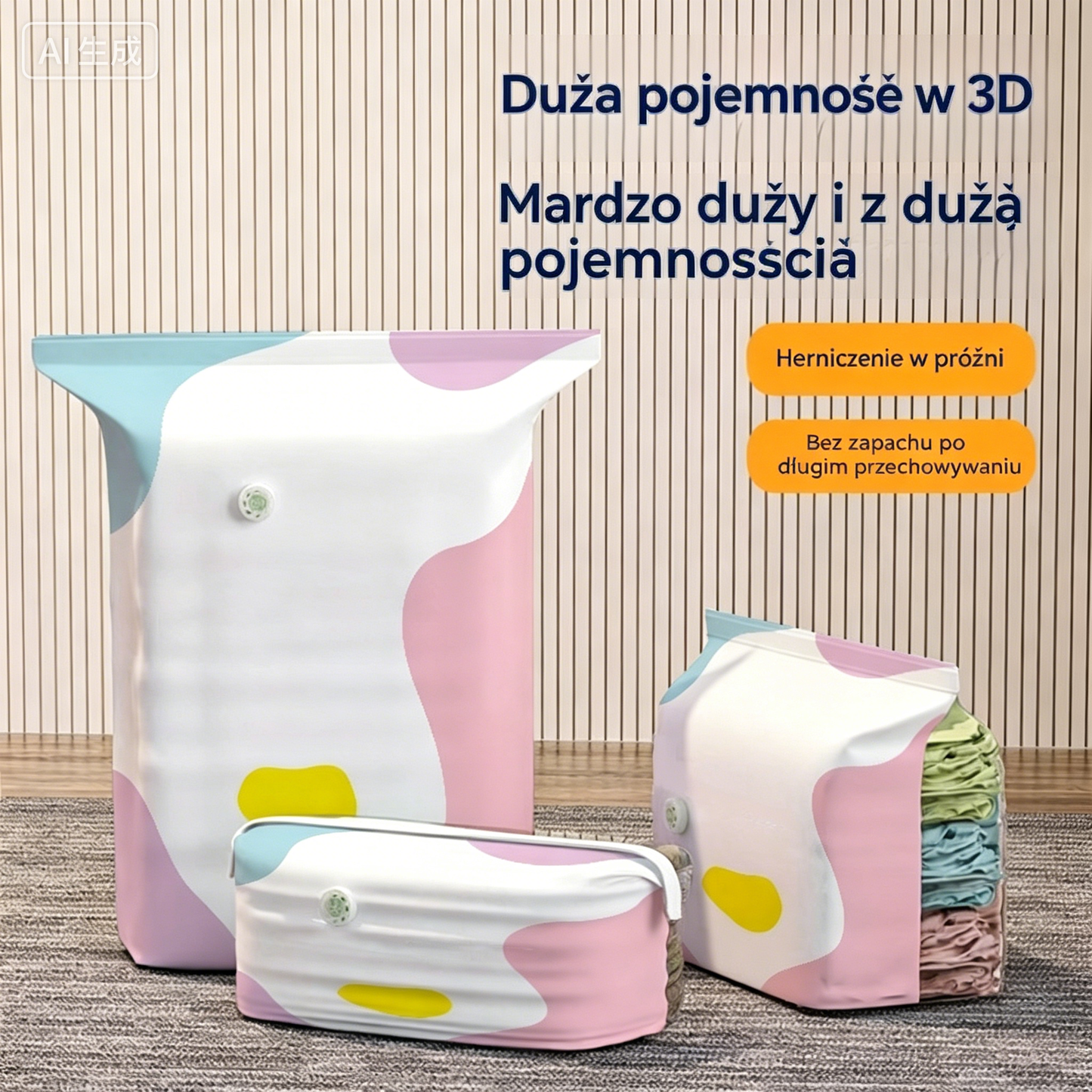 🧳【Zestaw 5 sztuk】💨 Duża, kompresyjna torba próżniowa: nie wymaga pompki, jest szczelna i idealnie nadaje się do oszczędzania miejsca w walizkach i w domu ✈️