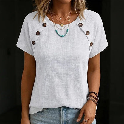 ✨【S-3XL】Camisa de mujer cómoda de algodón y lino, corte informal y holgado, diseño con botones.