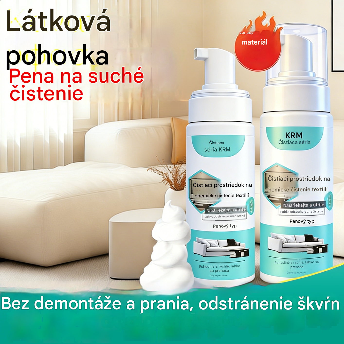 Tento vysokoúčinný čistič pohoviek má silné schopnosti odstraňovať škvrny, nevyžaduje vodu a je vhodný na chemické čistenie tkanín.