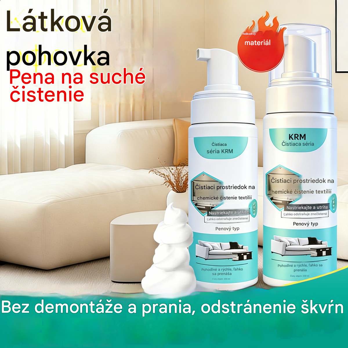 Tento vysokoúčinný čistič pohoviek má silné schopnosti odstraňovať škvrny, nevyžaduje vodu a je vhodný na chemické čistenie tkanín.
