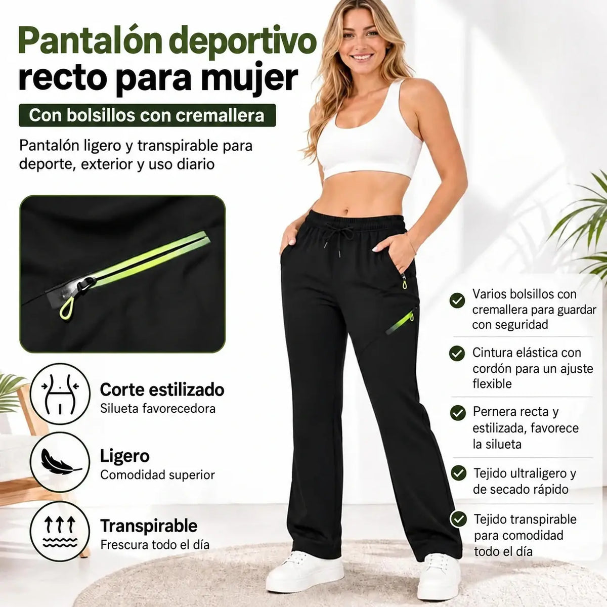 ⏳ 🔥 Pantalones cargo de mujer de pernera recta, con cintura elástica y 6 bolsillos, ideales para el trabajo, los viajes y el día a día 👖✨