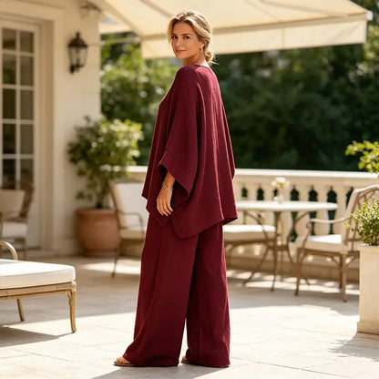 Conjunto de lino y algodón: camisa extragrande y pantalón de pierna ancha, estilo minimalista y moderno, tallas S-3XL