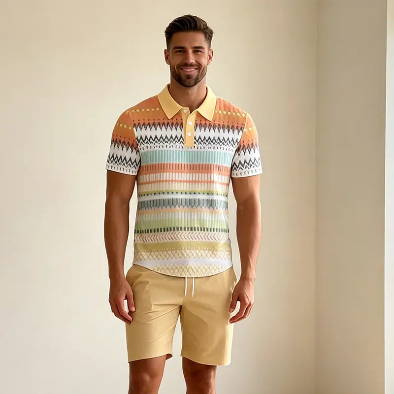 ✨Colección Verano 2026✨ Conjunto de polo y pantalón corto para hombre 🏝️ ¡Estampado digital 3D moderno