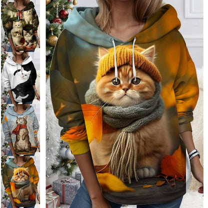 🐱【S-3XL】Nueva camiseta de invierno para mujer, lindo patrón de gato