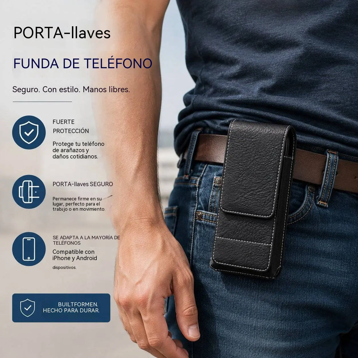 🔥 Funda para teléfono de piel auténtica con clip para cinturón – cierre magnético, resistente y duradera, con ranuras internas para tarjetas.