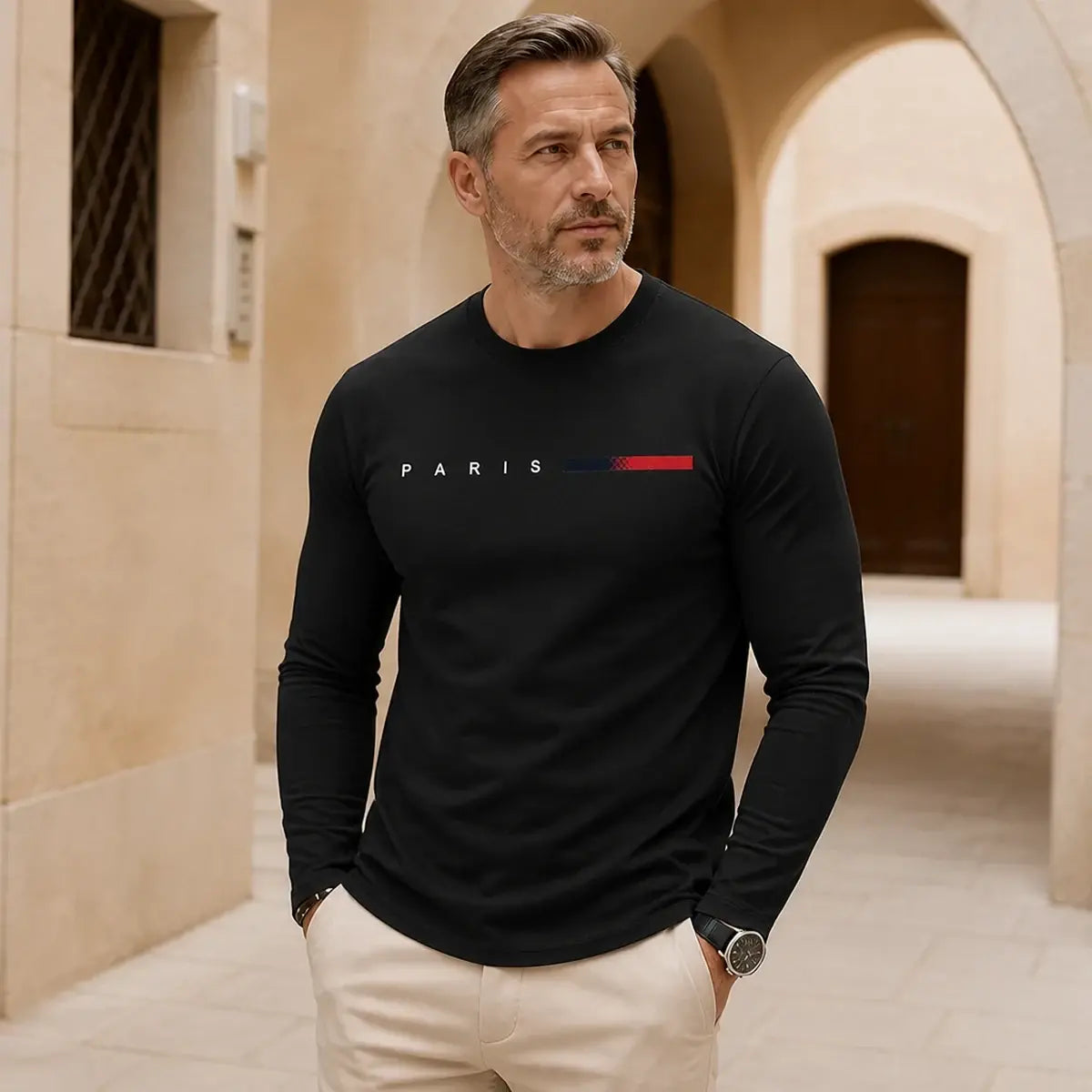 【S-3XL】Camiseta de manga larga con cuello redondo para hombre - estilo urbano informal.