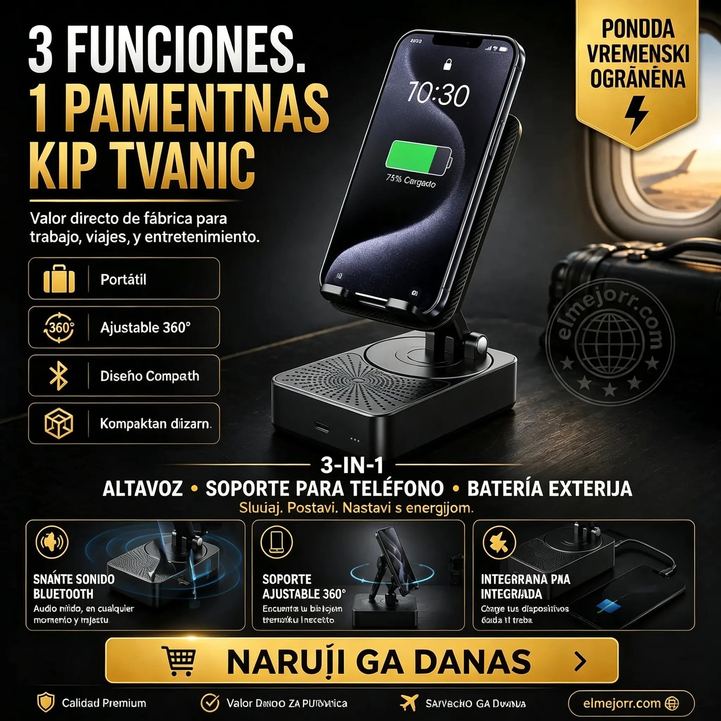 🔥 3 u 1: Bluetooth zvučnik + punjač + 360° stalak za mobitel 📱🔊⚡