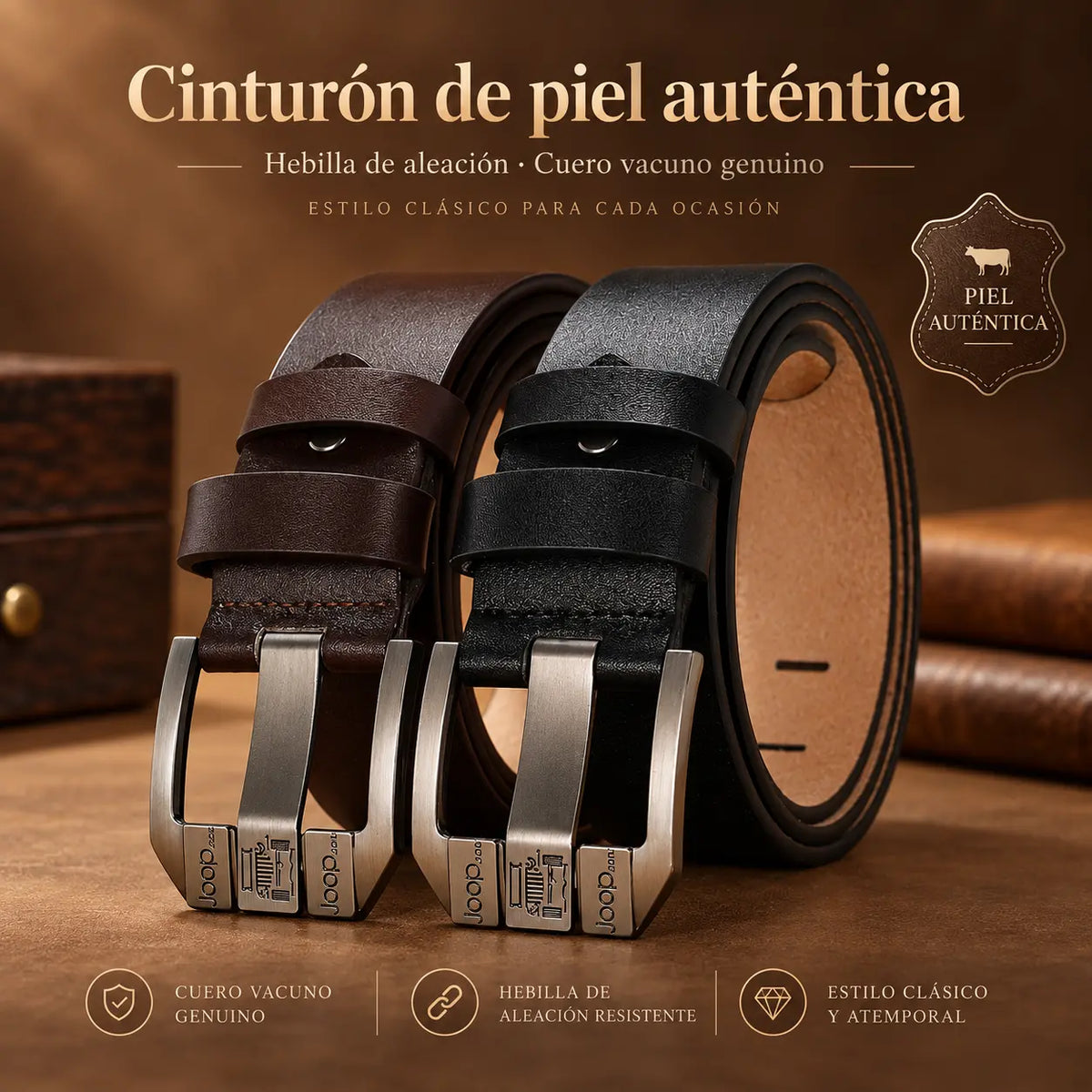 ✨👔Cinturón vintage para hombre de alta calidad, fabricado con cuero vacuno de una sola capa, resistente y duradero👍