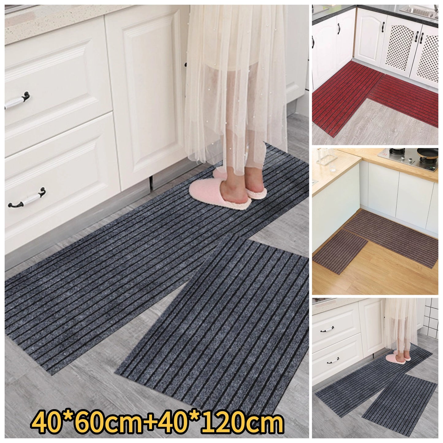 💥(40*60см+40*120см) Кухненска постелка с неплъзгащи се ивици, която абсорбира вода и масло