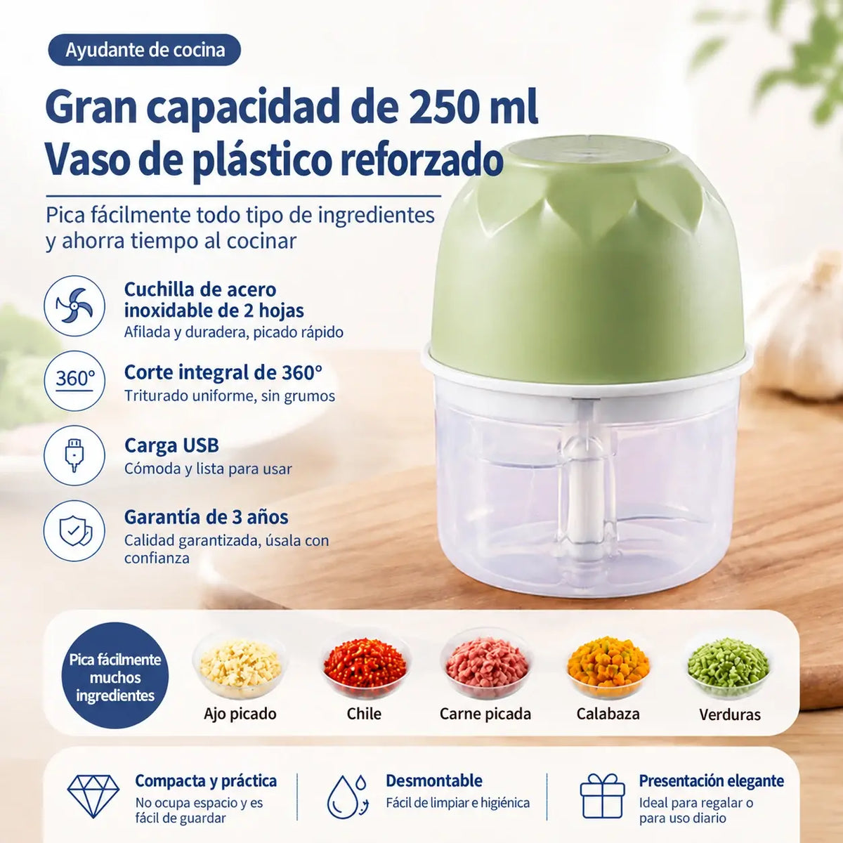 Minipicadora de carne eléctrica e inalámbrica