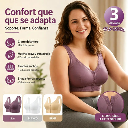 (3 piezas)💕🎁【45kg-155kg】Sujetador extragrande de algodón suave y transpirable con botones delanteros