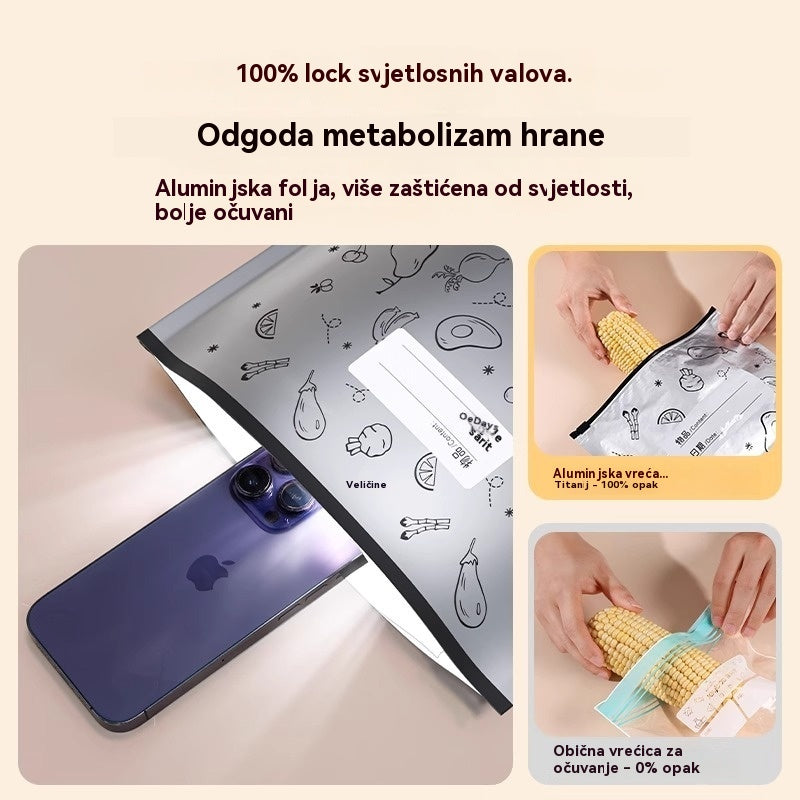 🥩【60 komada】Vrećica od aluminijske folije prehrambene kvalitete s patentnim zatvaračem za očuvanje svježine za korištenje u kućanskom hladnjaku