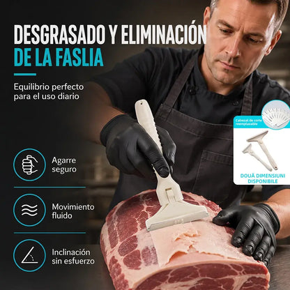 【2 mangos + 20 cuchillas】🥩🔥 Raspador de carne de acero inoxidable – Herramienta fácil de usar para eliminar grasa y fascia de ternera y cerdo 🔪✨