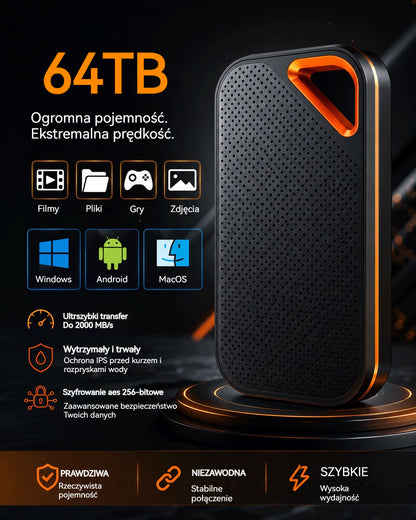 🔥【Ostatni dzień z 50% zniżki】🔥【64TB】Wysokoprędkościowy przenośny dysk półprzewodnikowy