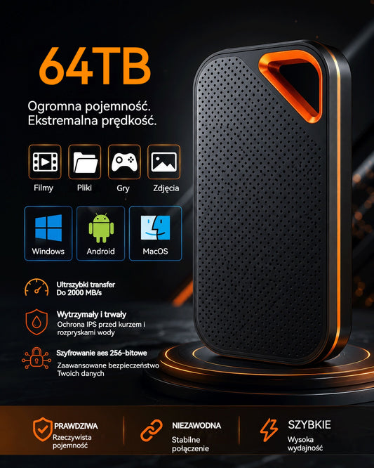 🔥【Ostatni dzień z 50% zniżki】🔥【64TB】Wysokoprędkościowy przenośny dysk półprzewodnikowy