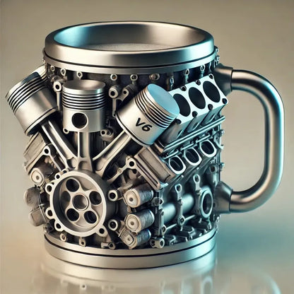 🎁☕  Taza de café de acero inoxidable Creative Engine V6V8, diseño mecánico